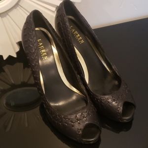 Ralph Lauren Black Peep Toe Heels Size 11